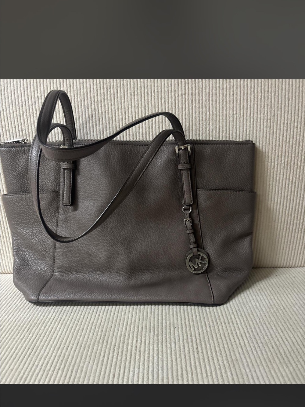 Michael Kors Dark Brown Leather Tote with MK Charm